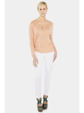 BCBG Max Azria Hailey Top Apricot Mist V-Neck Zipper Long Sleeve High Low NWT